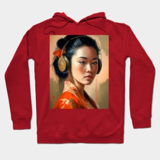 Music Lover-Listening to Music with Earphones-Asian Woman Hoodie